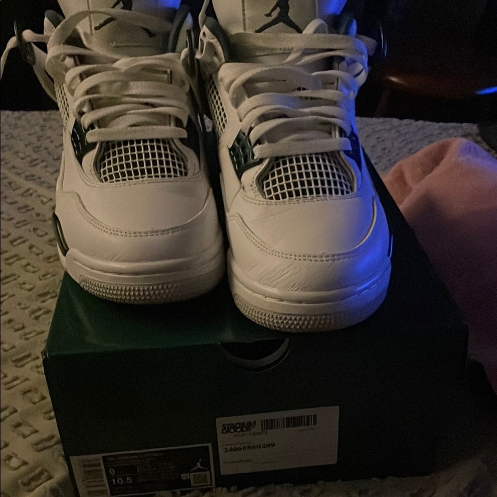 Air Jordan 4 Retro White and Green Sneakers